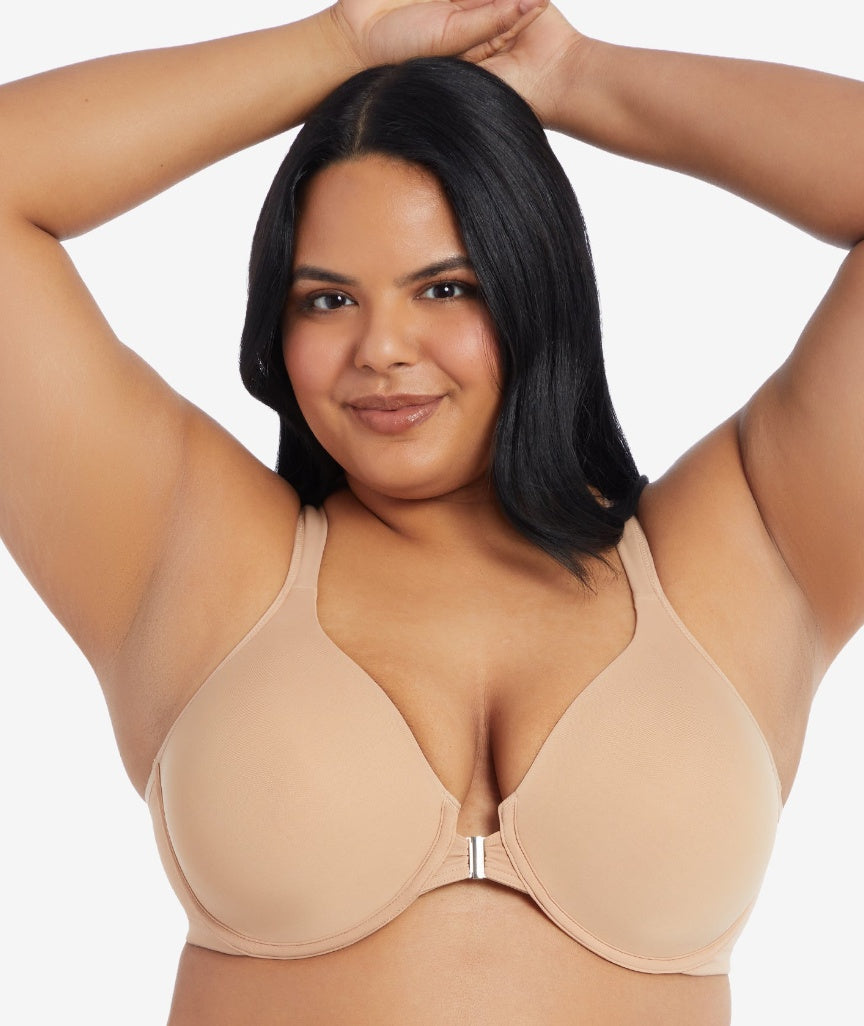 Leading Lady The Adela Front-Closure Underwire Racerback T-Shirt Bra - Sand 