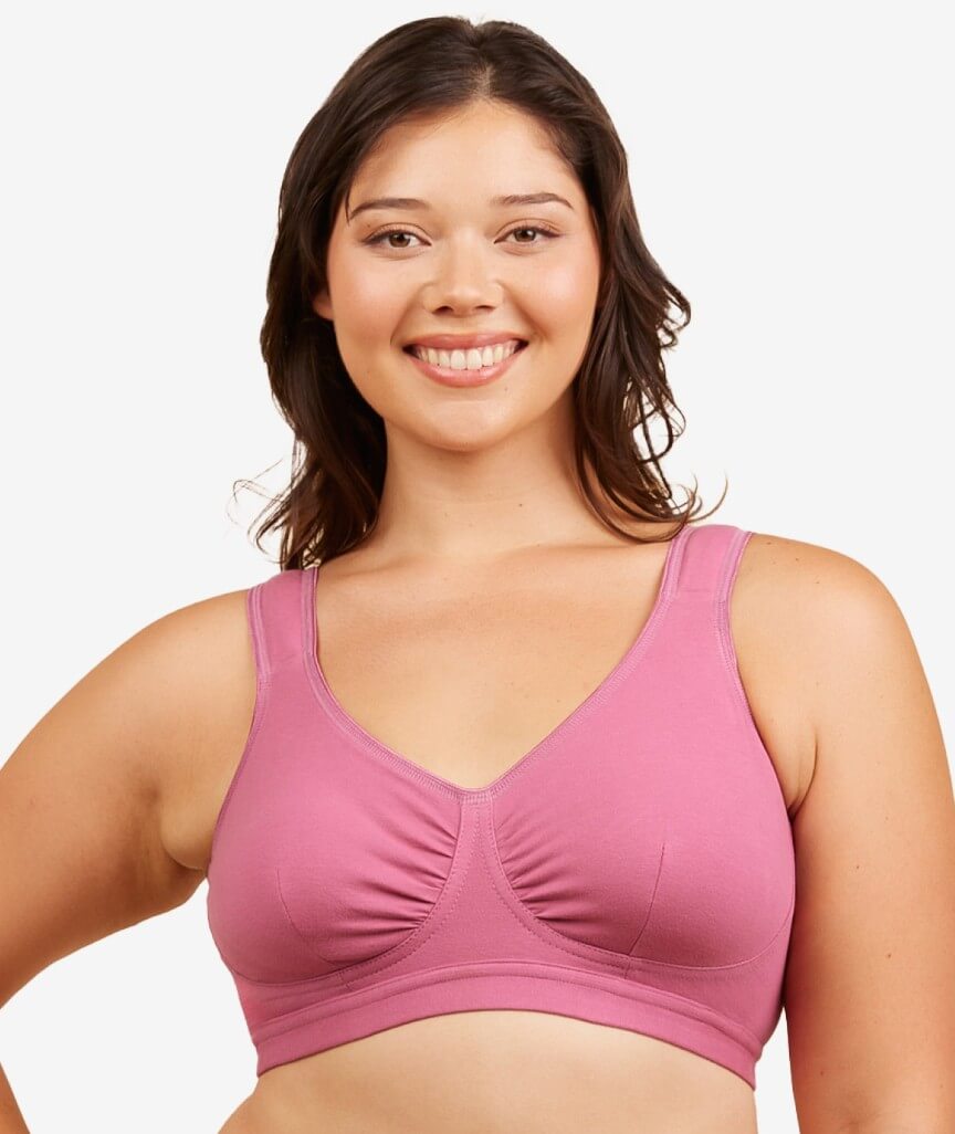 Leading Lady The Evie Plus Size Wire-free Cotton Comfort Bra - Raspberry Rose 