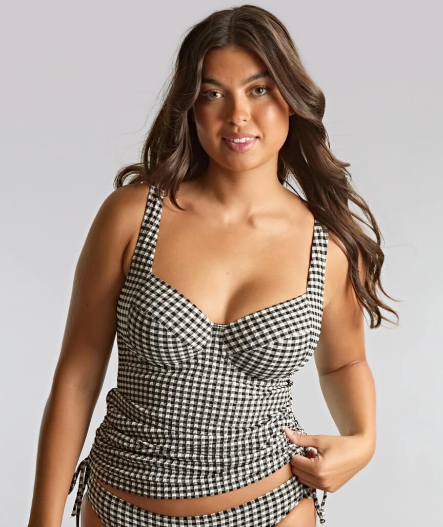 Panache Swimwear Gingham Iris Balconnet Underwired Tankini - Black Gingham
