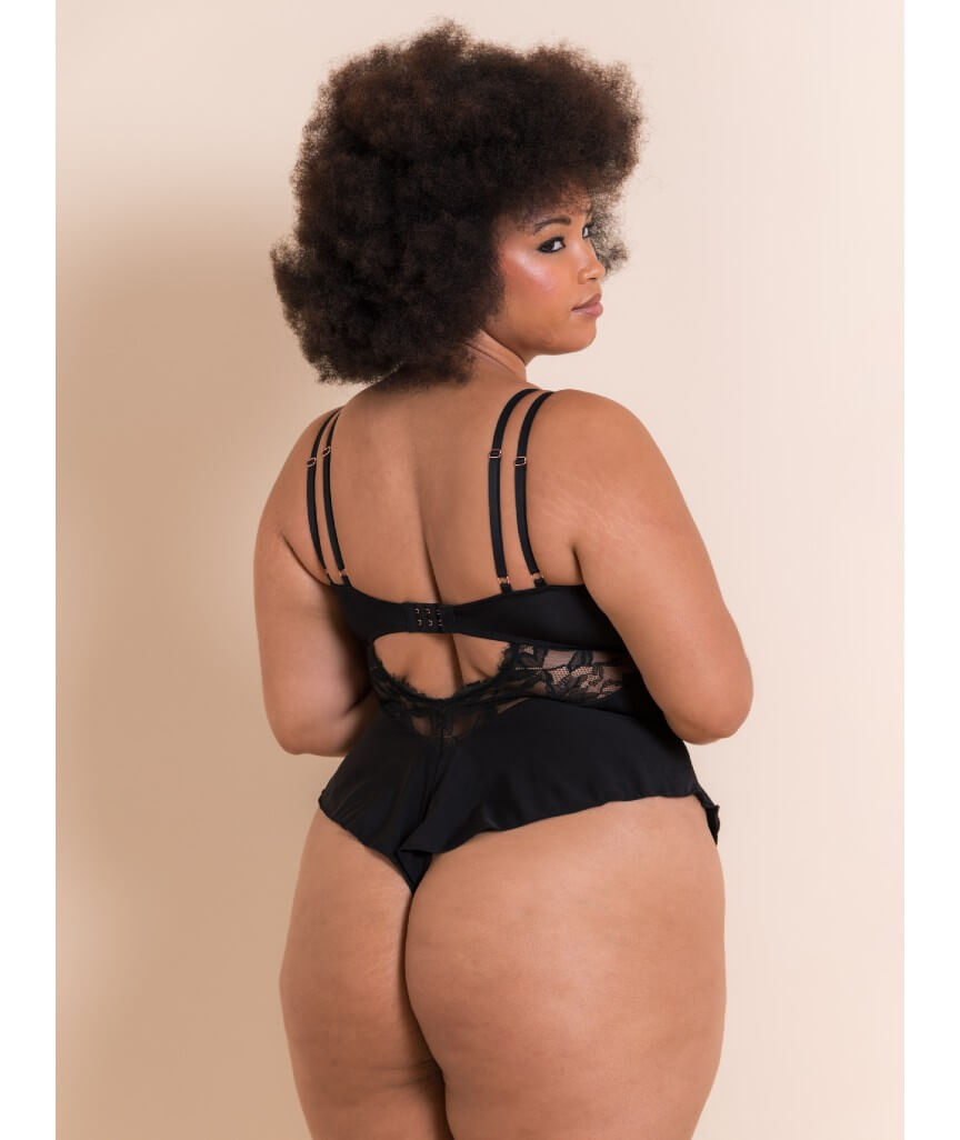 Scantilly Embrace Stretch Lace Teddy Bodysuit - Black