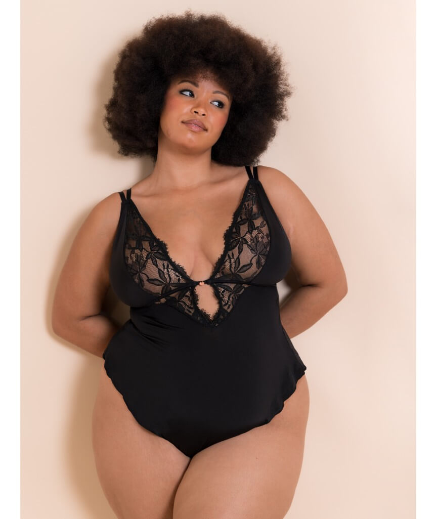 Scantilly Embrace Stretch Lace Teddy Bodysuit - Black