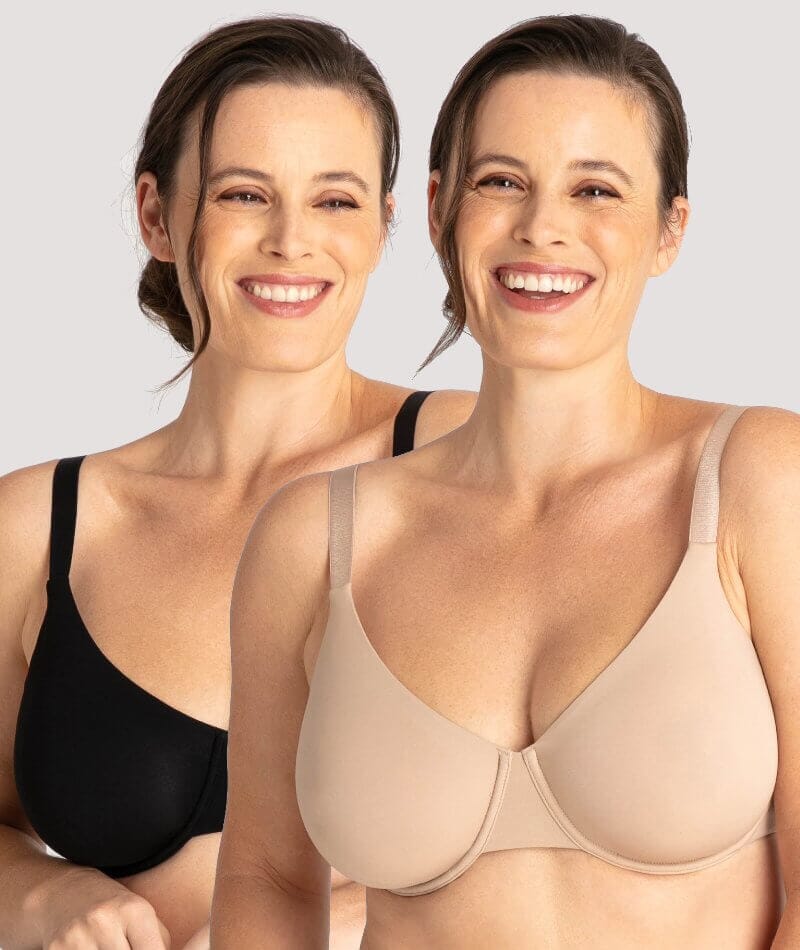 Underbliss Invisibliss Moulded Microfibre Underwire Bra 2 Pack - Black/Nude Bras  