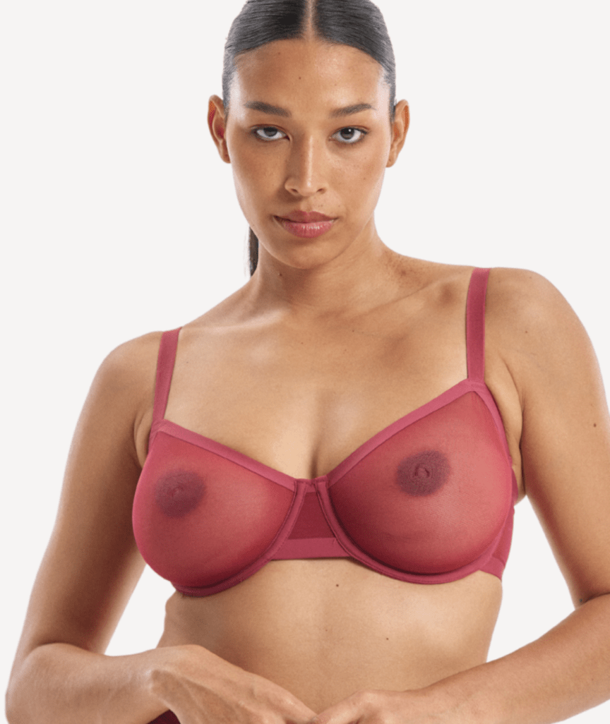 Nala Mesh Balconette Bra - Burnt Fig 