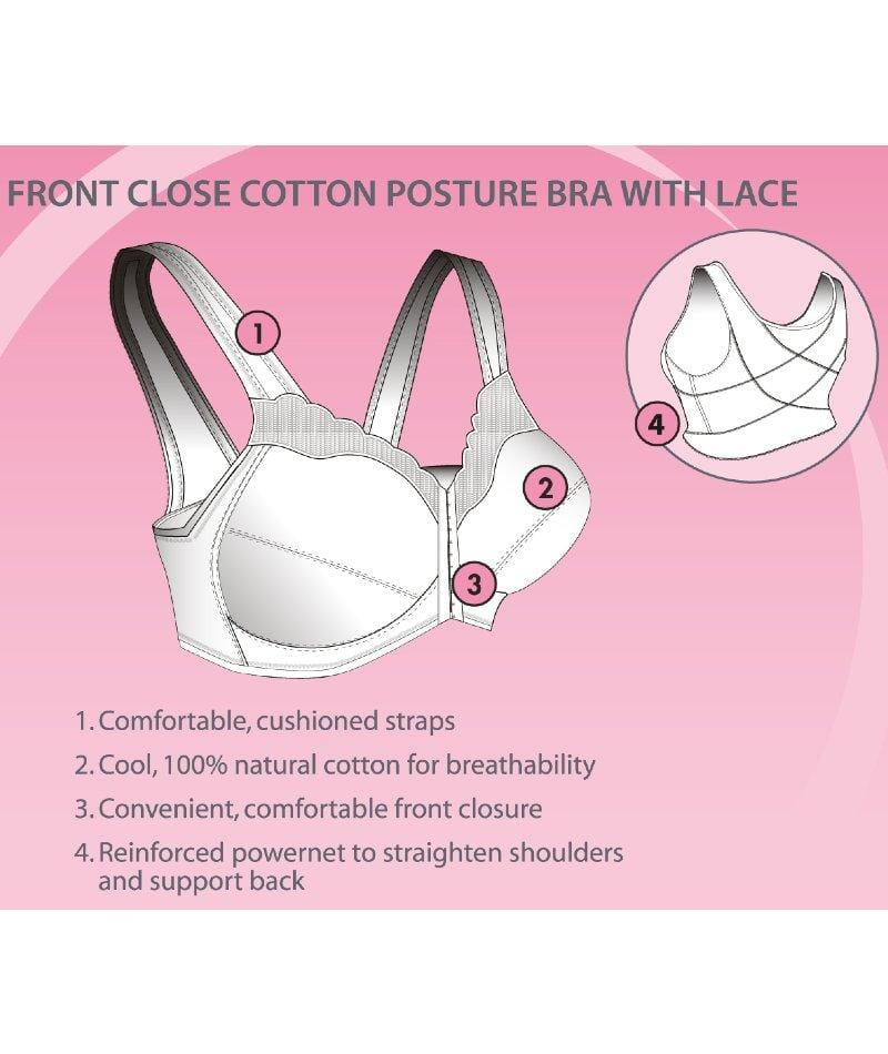 Exquisite Form Fully Front Close Wirefree Cotton Posture Bra With Lace - White Bras 