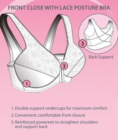 Exquisite Form Fully Front Close Wirefree Posture Bra With Lace - White Bras 