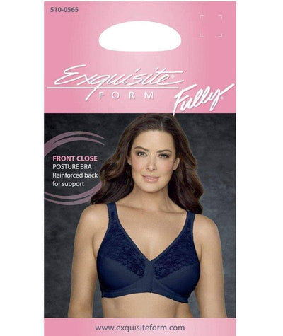 Exquisite Form Fully Front Close Wirefree Posture Bra With Lace - Navy Bras 