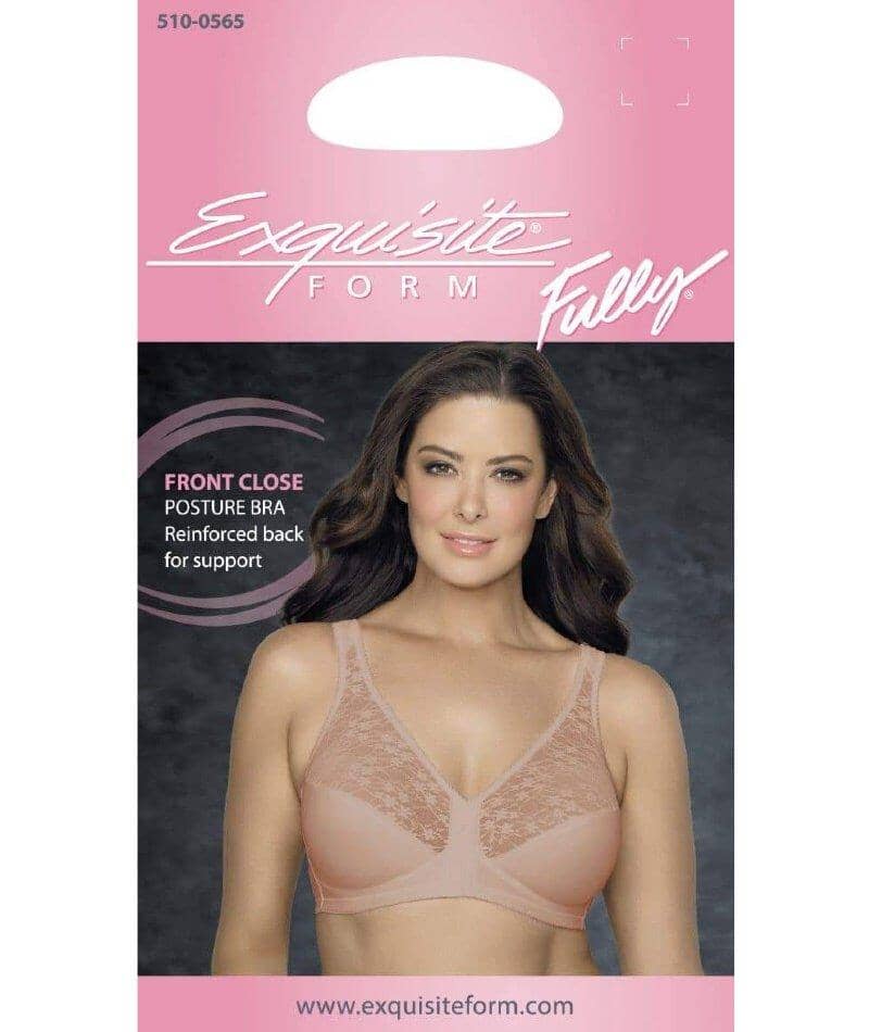 Exquisite Form Fully Front Close Wirefree Posture Bra With Lace - Beige Bras 