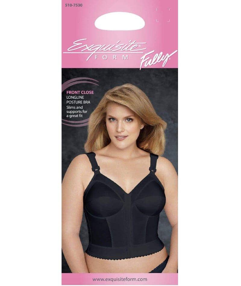 Exquisite Form Fully Front Close Longline Wirefree Posture Bra - Black Bras 