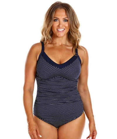 Capriosca Chlorine Resistant Underwire One Piece Swimsuit - Navy & White Dots Swim 