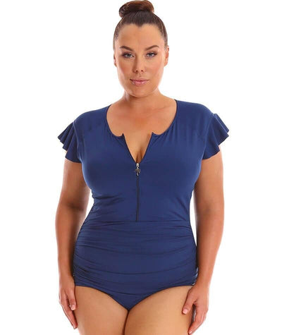 Capriosca Frill Zip One Piece - Navy Swim 