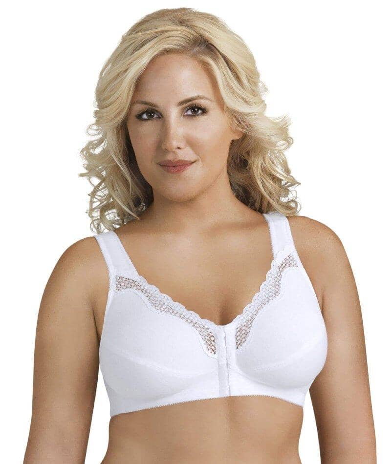 Exquisite Form Fully Front Close Wirefree Cotton Posture Bra With Lace - White Bras  