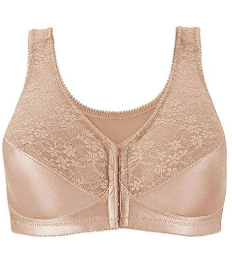 Exquisite Form Fully Front Close Wirefree Posture Bra With Lace - Beige Bras 