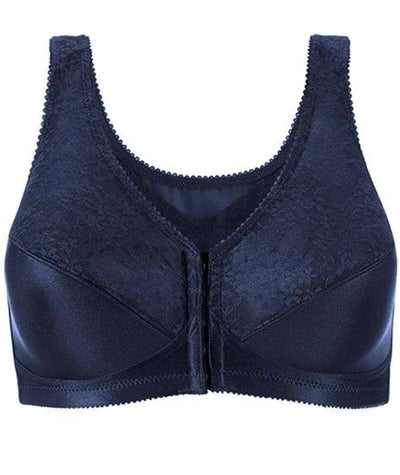 Exquisite Form Fully Front Close Wirefree Posture Bra With Lace - Navy Bras 