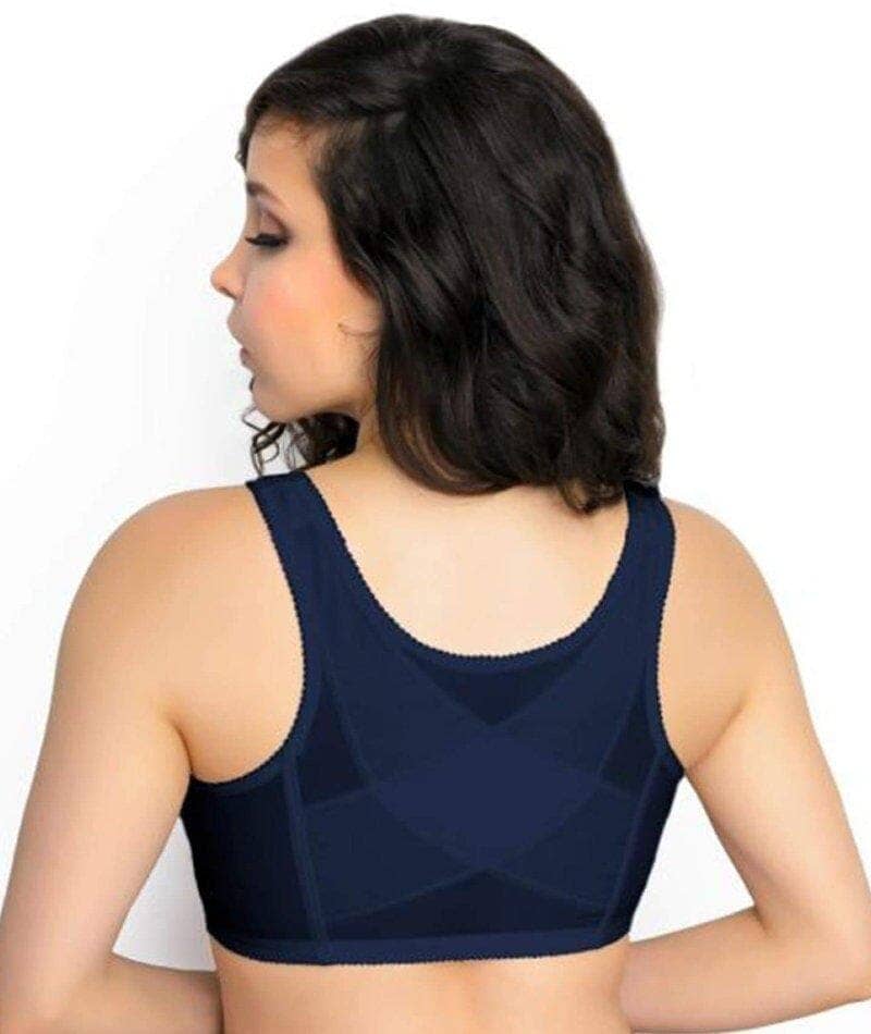 Exquisite Form Fully Front Close Wirefree Posture Bra With Lace - Navy Bras 