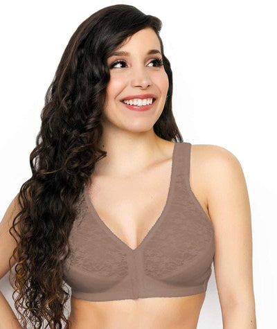 Exquisite Form Fully Front Close Wirefree Posture Bra With Lace - Walnut Bras 