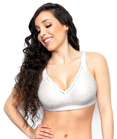 Exquisite Form Fully Comfort Lining Wirefree Bra With Jacquard Lace - White Bras 