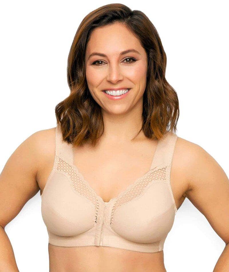 Exquisite Form Fully Front Close Wirefree Cotton Posture Bra With Lace - Nude Bras 