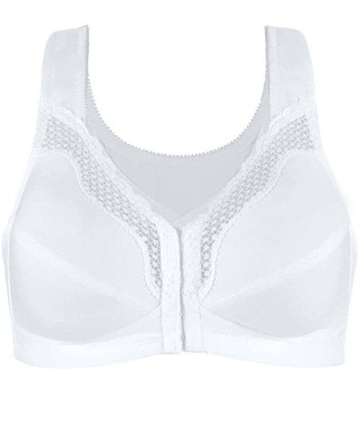 Exquisite Form Fully Front Close Wirefree Cotton Posture Bra With Lace - White Bras 