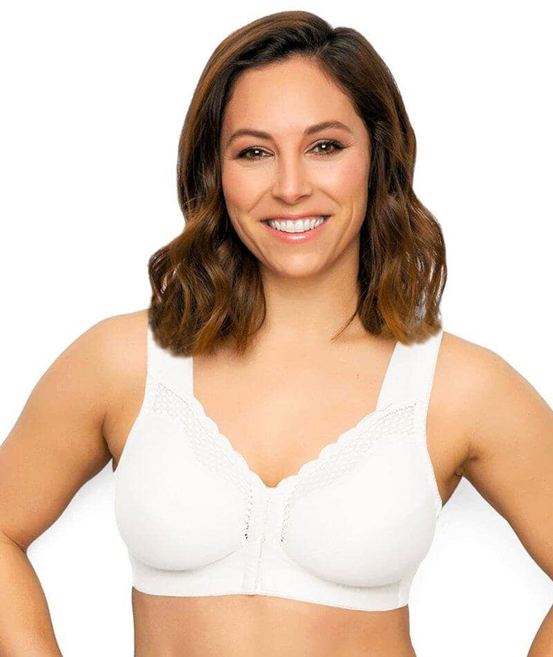 Exquisite Form Fully Front Close Wirefree Cotton Posture Bra With Lace - White Bras 