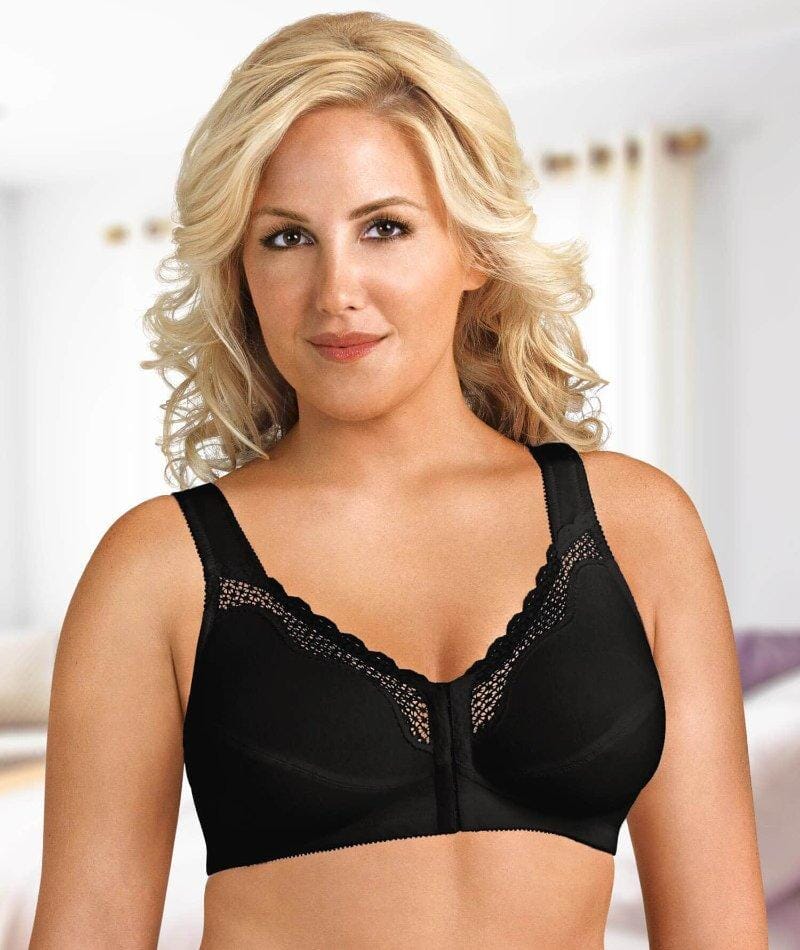 Exquisite Form Fully Front Close Wirefree Cotton Posture Bra With Lace - Black Bras 