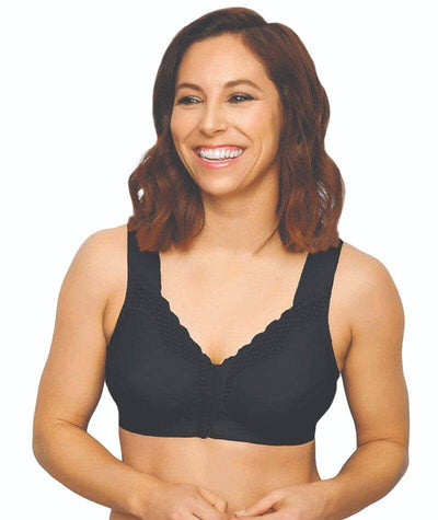 Exquisite Form Fully Front Close Wirefree Cotton Posture Bra With Lace - Black Bras 