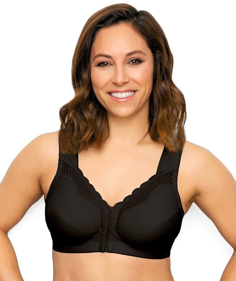 Exquisite Form Fully Front Close Wirefree Cotton Posture Bra With Lace - Black Bras 