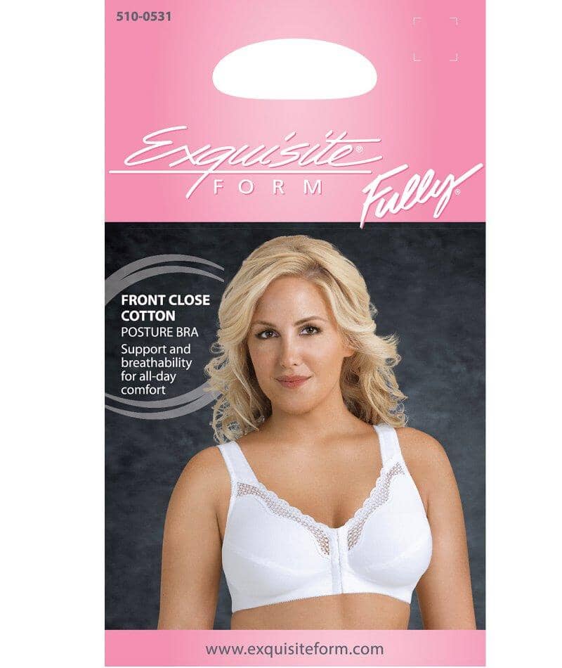 Exquisite Form Fully Front Close Wirefree Cotton Posture Bra With Lace - White Bras 