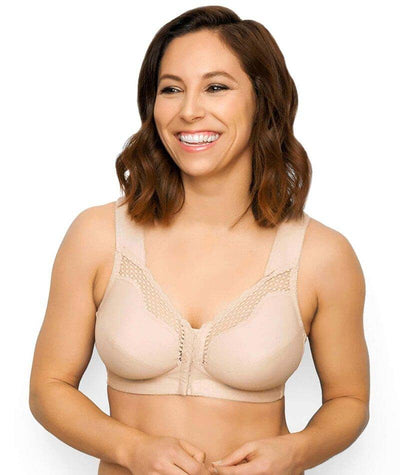 Exquisite Form Fully Front Close Wirefree Cotton Posture Bra With Lace - Nude Bras 