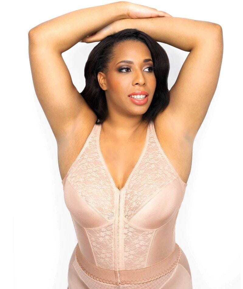 Exquisite Form Fully Front Close Wirefree Longline Posture with Lace Bra - Rose Beige Bras 