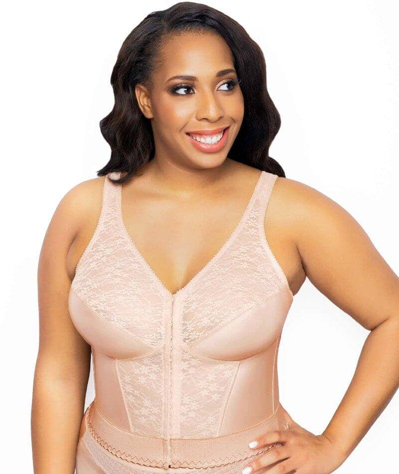 Exquisite Form Fully Front Close Wirefree Longline Posture with Lace Bra - Rose Beige Bras 