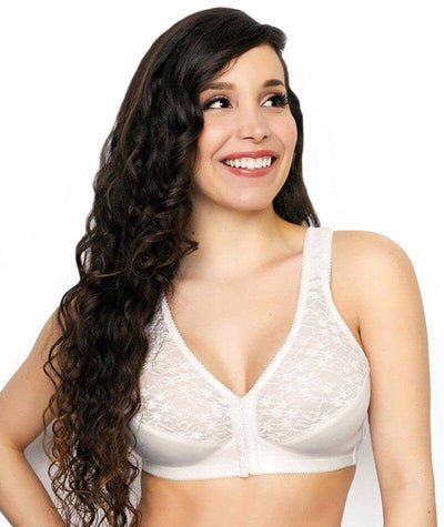 Exquisite Form Fully Front Close Wirefree Posture Bra With Lace - White Bras 