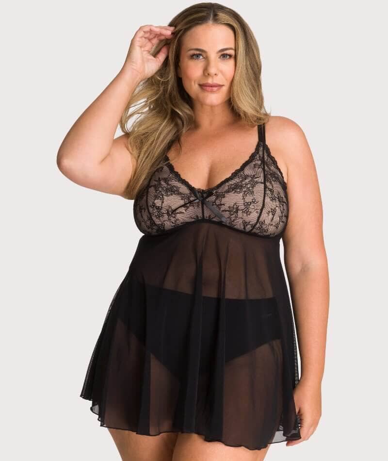 Ava & Audrey Candice Mesh & Lace Babydoll - Black Babydoll / Chemise  
