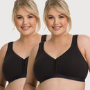 Ava & Audrey Faye Cotton Wirefree Support Bra 2 Pack - Black