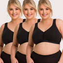 Ava & Audrey Faye Cotton Wire-free Support Bra 3 Pack - Black