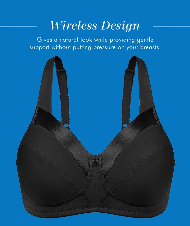 Bestform Satin Trim Wire-Free Cotton Bra With Unlined Cups - Black Bras 