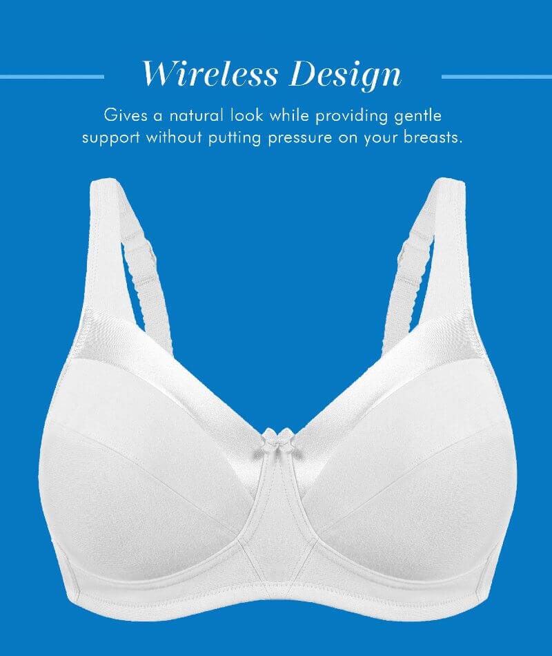 Bestform Satin Trim Wire-Free Cotton Bra With Unlined Cups - White Bras 