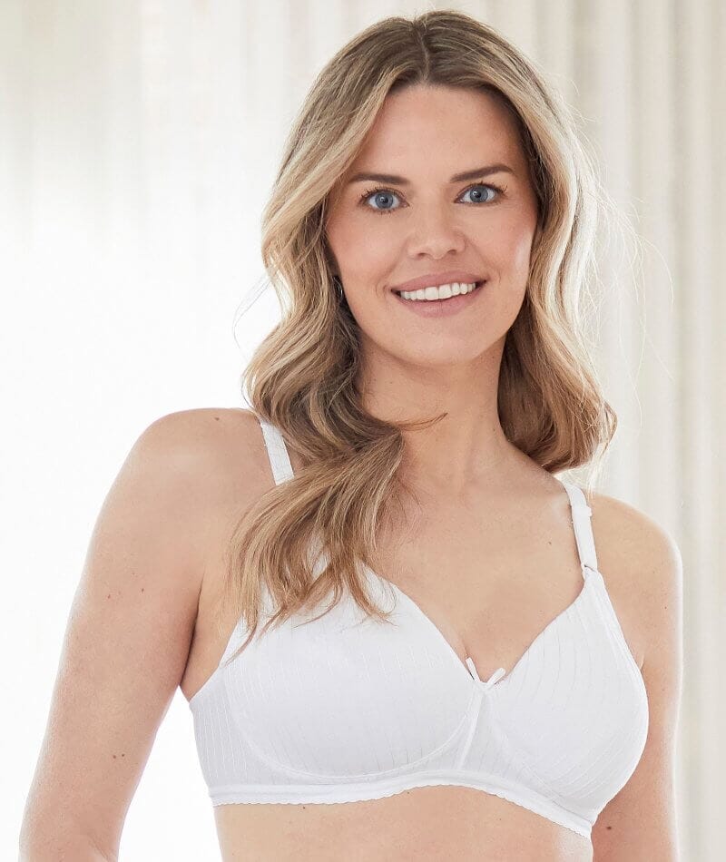 Bestform Striped Wire Free Cotton Bra With Lightly Lined Cups White Bestform striped wire free cotton bra with lightly lined cups white