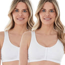 Bestform Unlined Wire-free Cotton Stretch Sports Bra with Front Closure 2 Pack - White