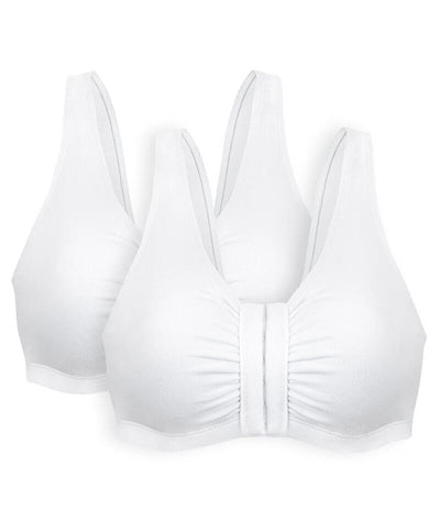 Bestform Unlined Wire-free Cotton Stretch Sports Bra with Front Closure 2 Pack - White Bras 