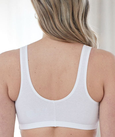 Bestform Unlined Wire-free Cotton Stretch Sports Bra with Front Closure 2 Pack - White Bras 