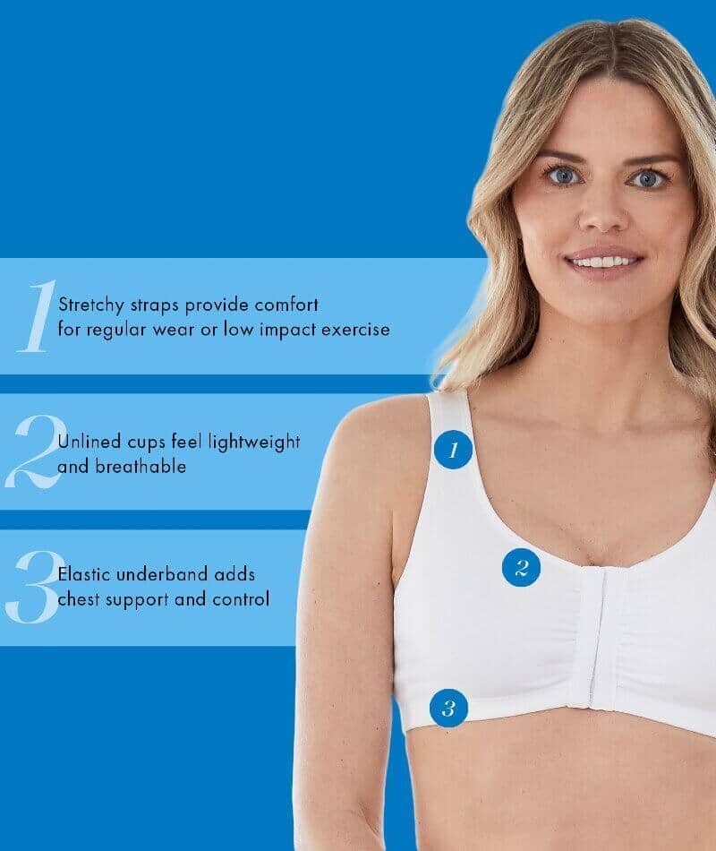 Bestform Unlined Wire-free Cotton Stretch Sports Bra with Front Closure 2 Pack - White Bras 