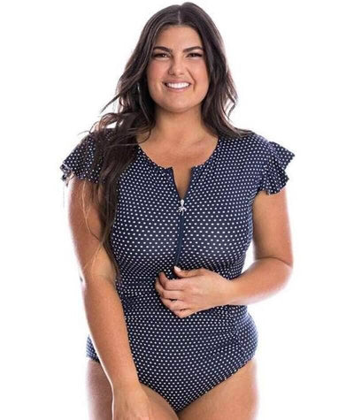 Capriosca Frill Sleeve One Piece Swimsuit - Navy & White Dots Swim 