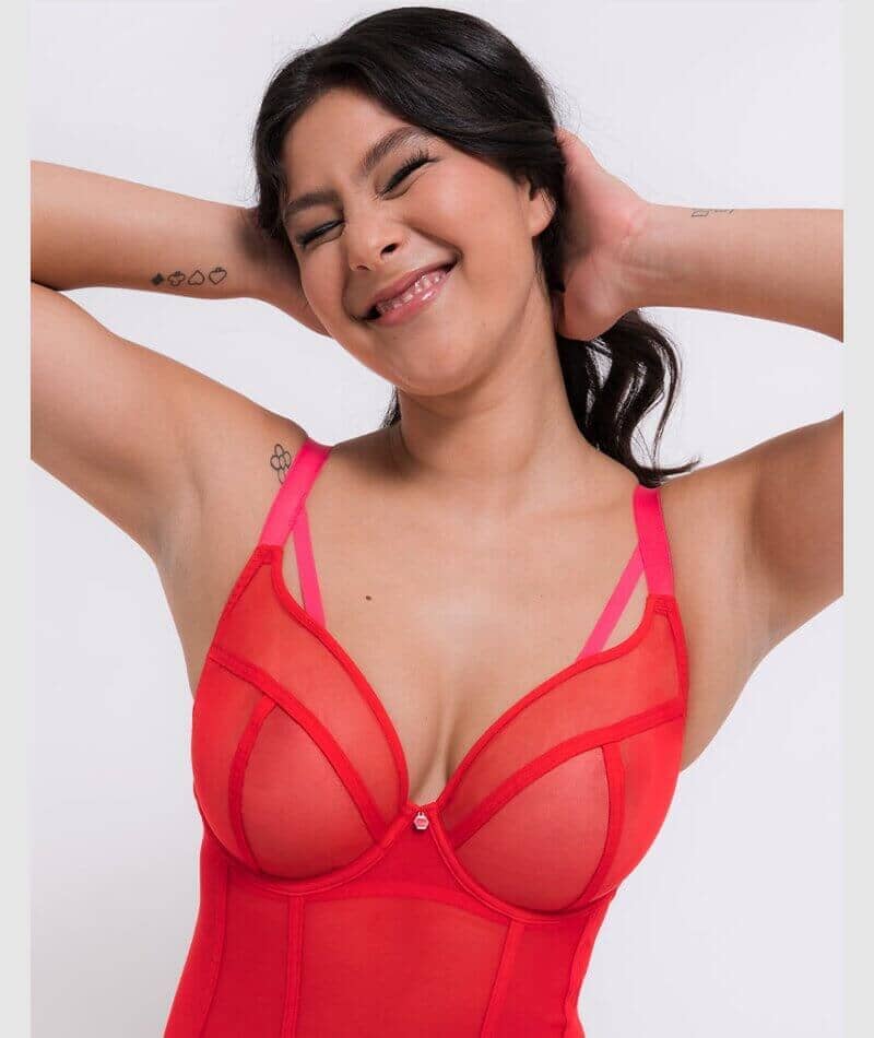 Curvy Kate Elementary Plunge Bodysuit - Red/Pink Bodysuits & Basques 