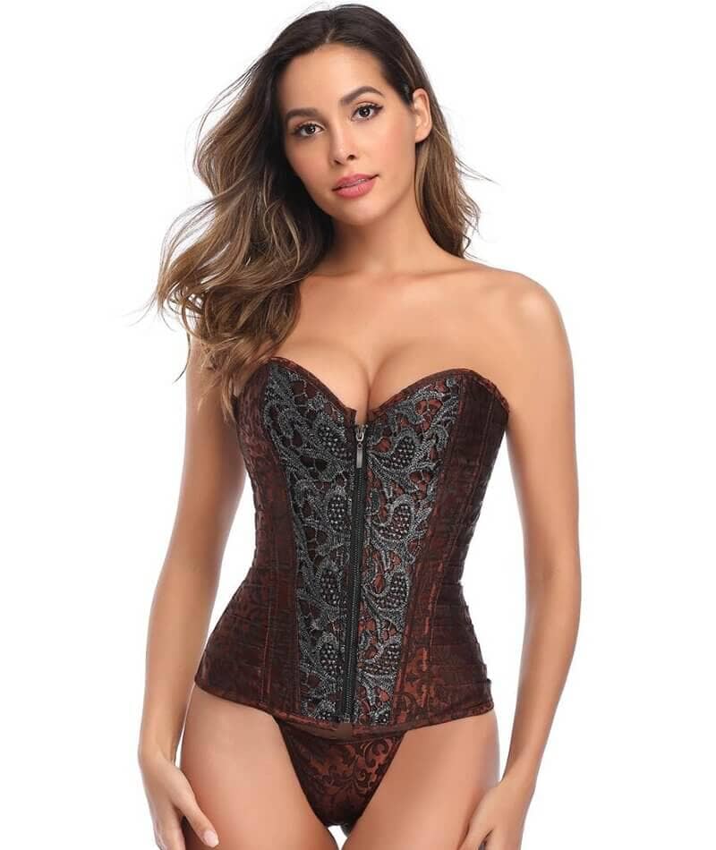 Curvy Jacquard Satin & Lace Corset - Red Corsets  