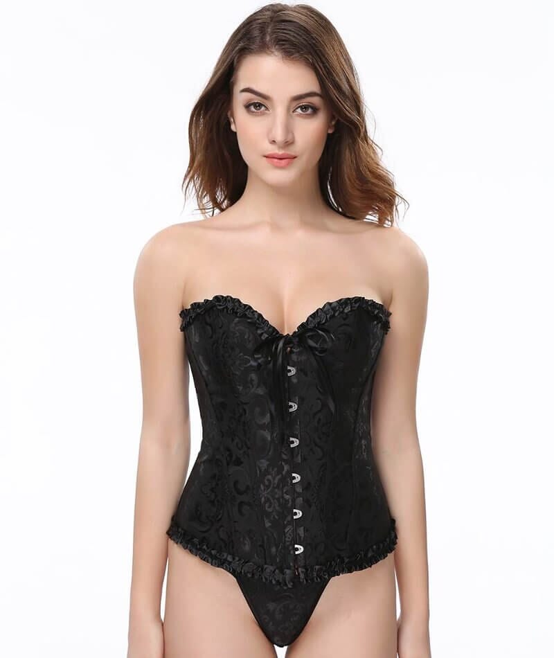 Curvy Satin Jacquard Corset - Black Corsets  