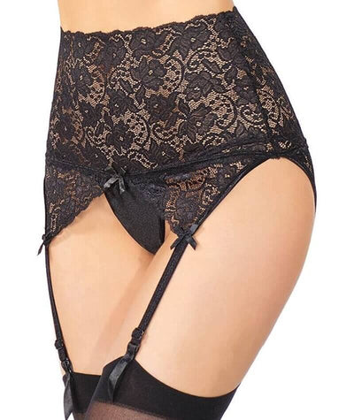 Curvy Wide Lace Garter with G-String - Black Knickers 