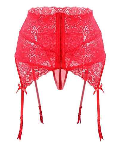 Curvy Wide Lace Garter with G-String - Red Knickers 