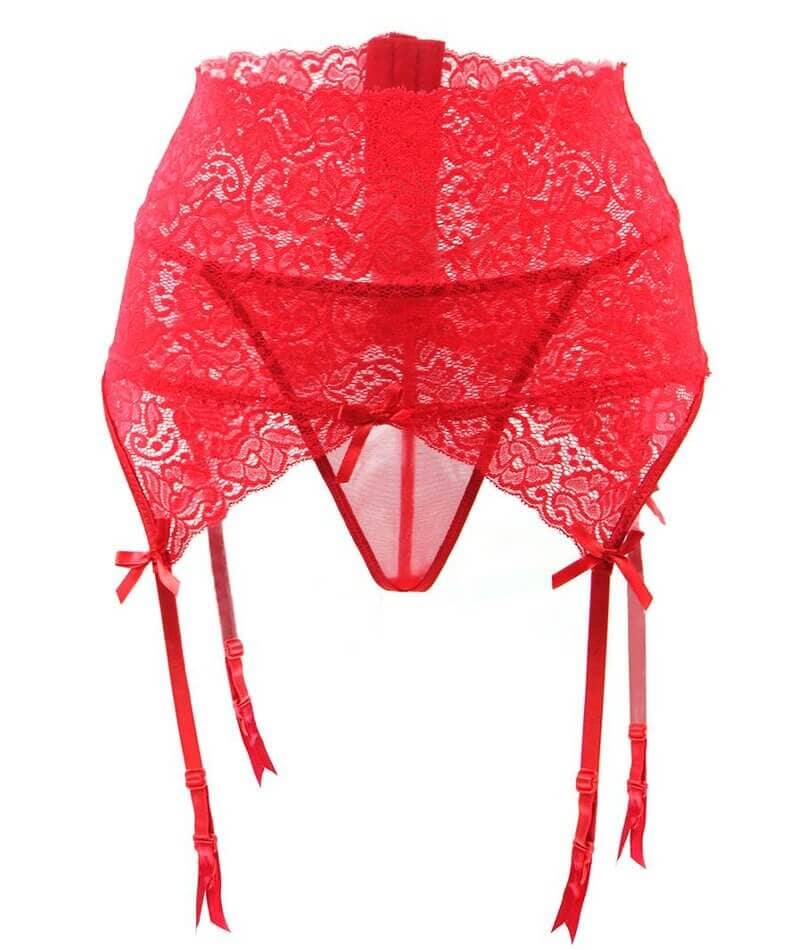 Curvy Wide Lace Garter with G-String - Red Knickers 