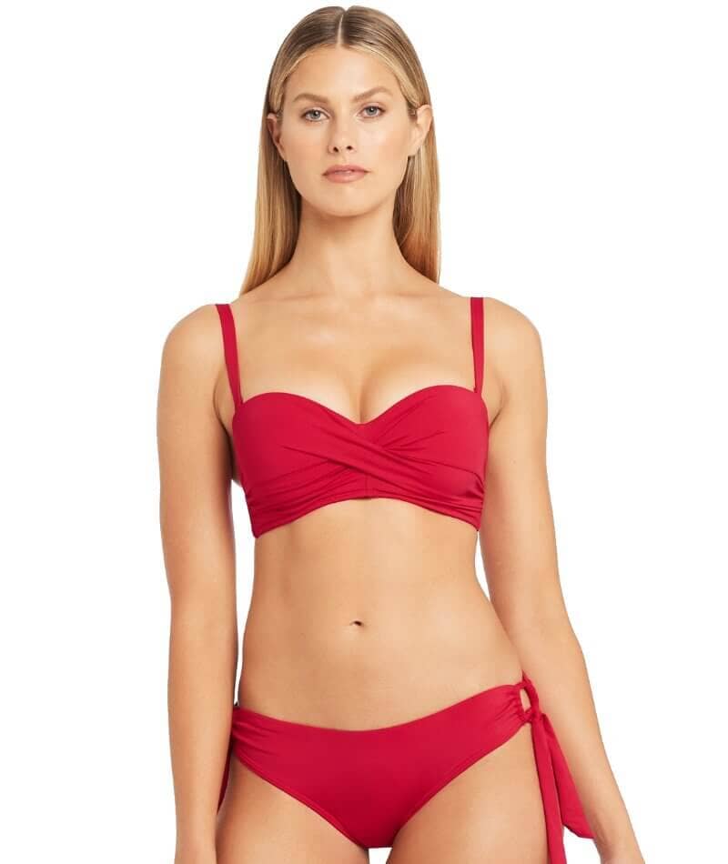 Sea Level Essentials Twist Front Bandeau Bikini Top - Red Swim 