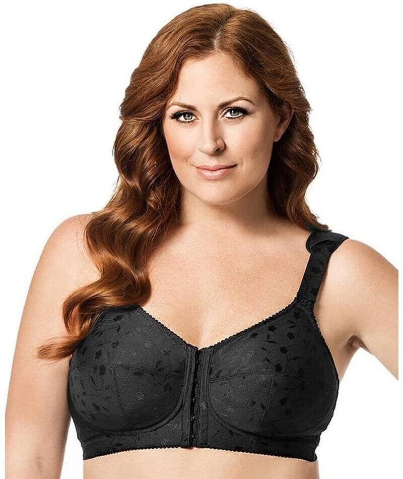 Elila Front Opening Wirefree Posture Bra - Black Bras 